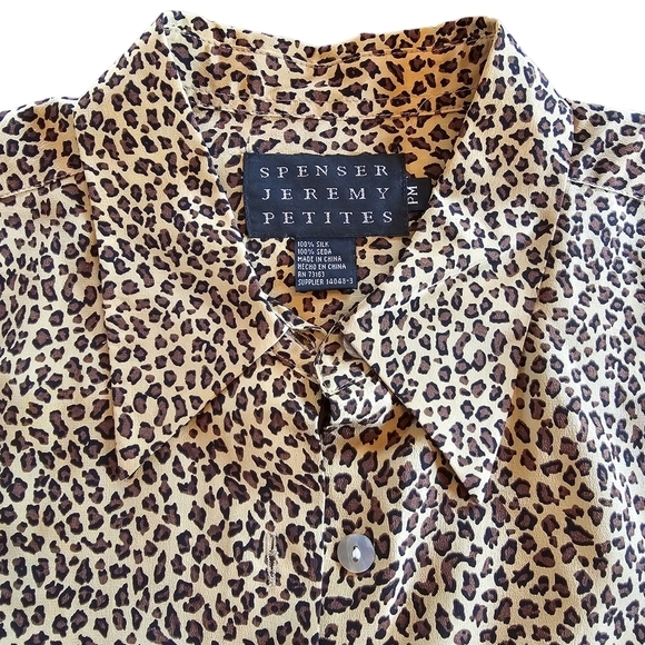 Spencer Jeremy Petites 100% Silk Leopard Print Long Sleeve Button-Down Blouse MP - Picture 3 of 10